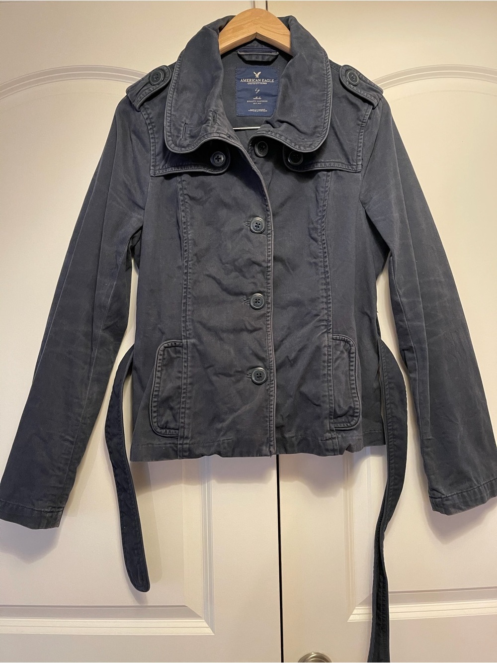 American Eagle Outfitters Navy Cropped Trench Style Jacket